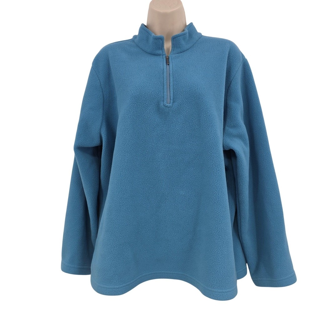 L.L.Bean Fleece Pullover Women 2X Blue 1/4 Zip Mock Neck Cozy Easter Spring‎